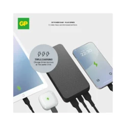 Powerbank GP Plus, 20000mAh, svart, 3 utgångar