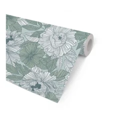 Presentpapper Hedlunds Pappersindustri Marquet Flowers, mint/petrol, 57cm x 154m