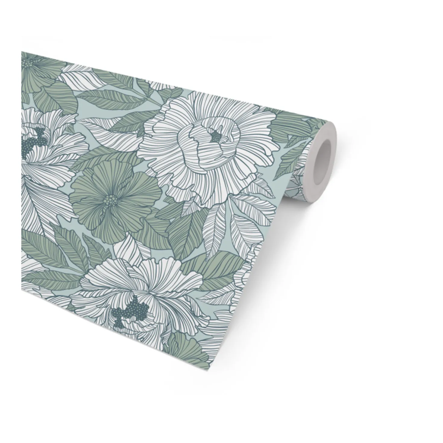 Presentpapper Hedlunds Pappersindustri Marquet Flowers, mint/petrol, 57cm x 154m