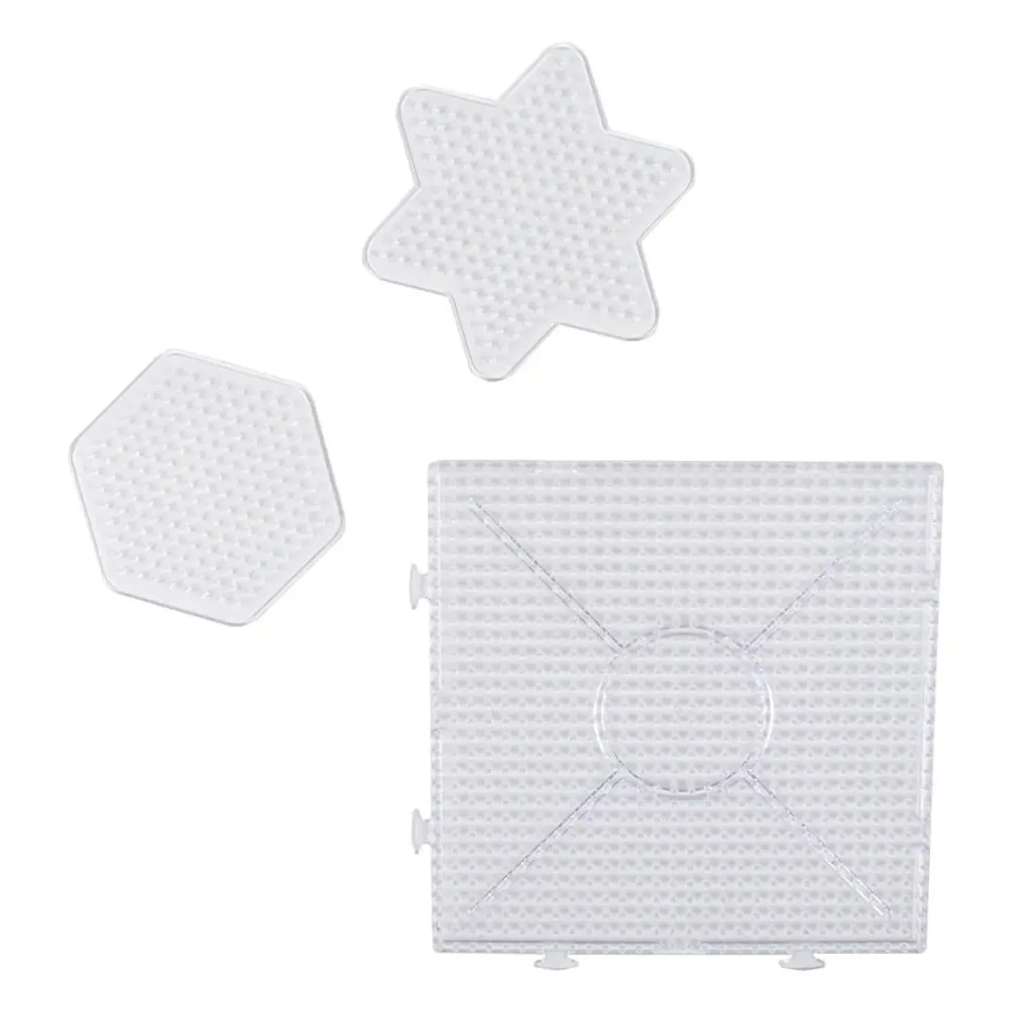 Pärlplattor Playbox, stjärna hexagon kvadrat, transparenta, 3-pack