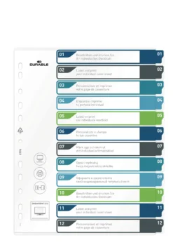 Pärmregister Durable A4+ 12-del, färgflikar, utskrivbart försätt, PP