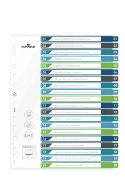 Pärmregister Durable A4+ 20-del 1-20, PP-plast, utskrivbart försätt