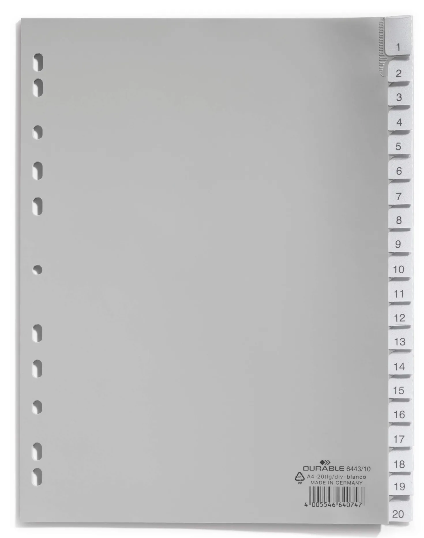 Pärmregister Durable 1-20 A-Z, insticksflikar, 20 flikar, A4
