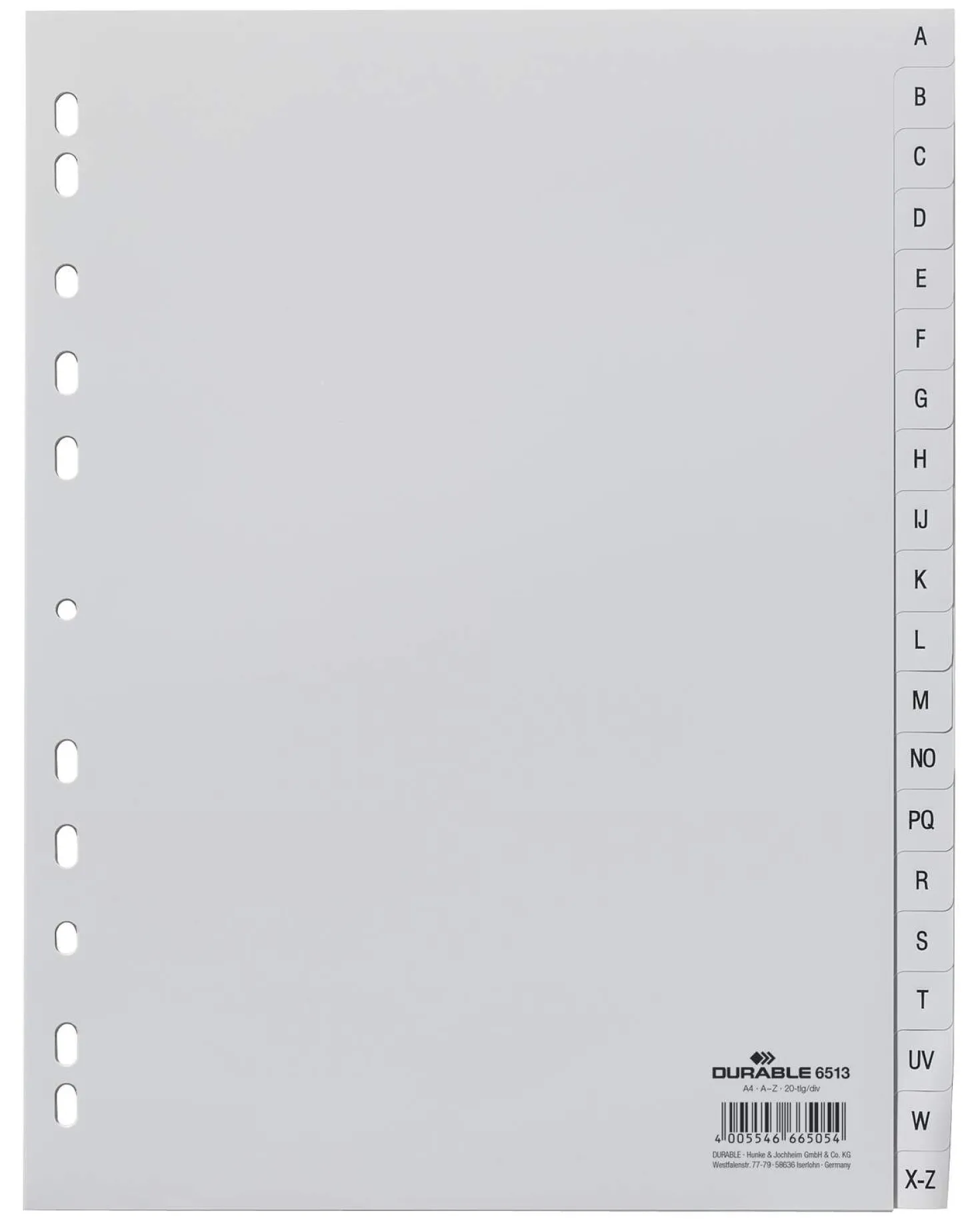Pärmregister Durable A-Z, polypropen, 20 flikar