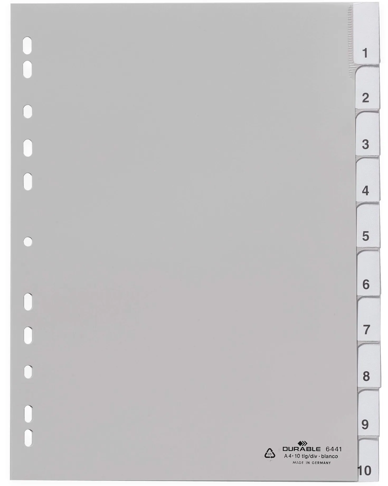 Pärmregister Durable 1-10, insticksflikar, polypropen, A4