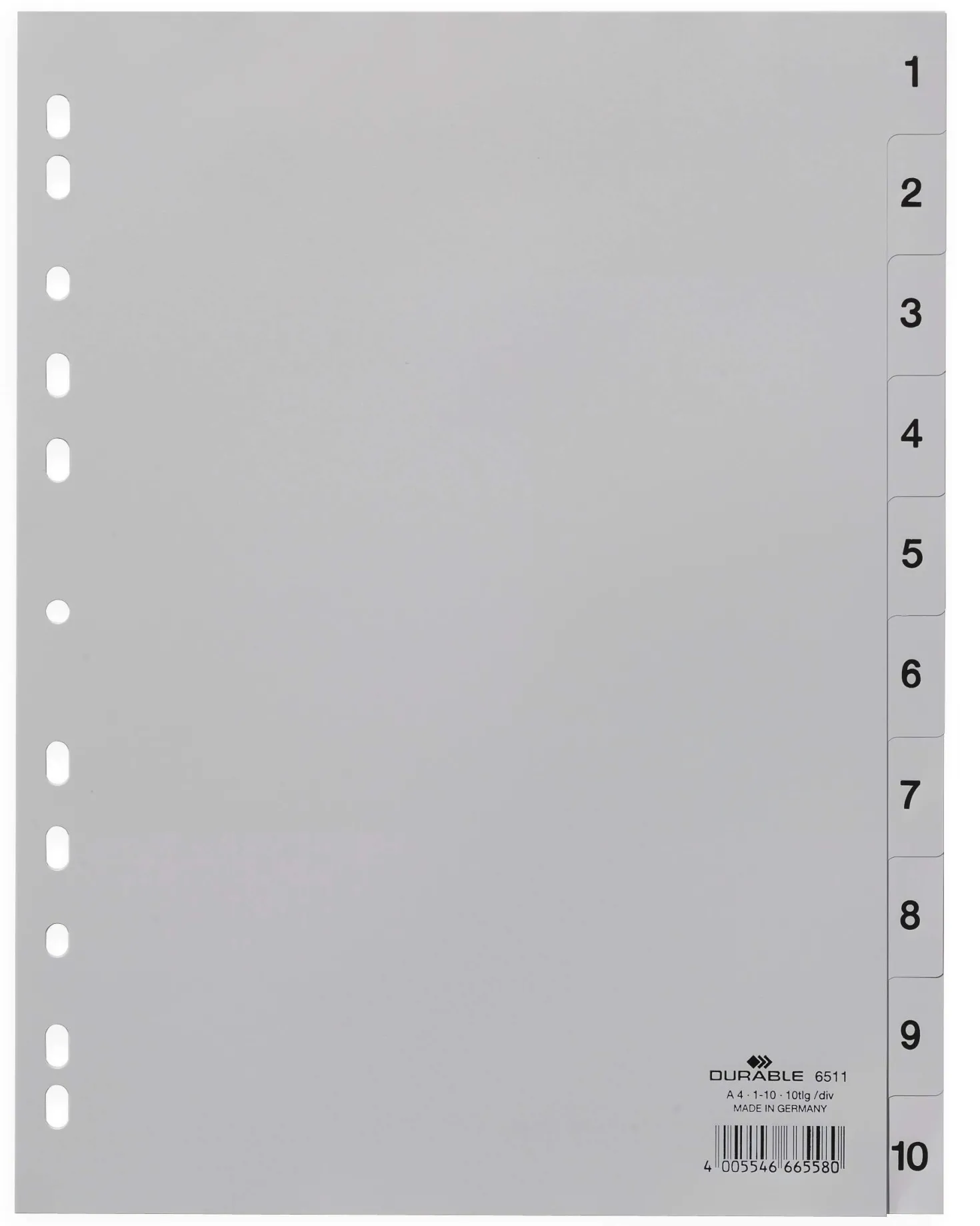 Pärmregister Durable 1-10, polypropylenplast, 10 flikar