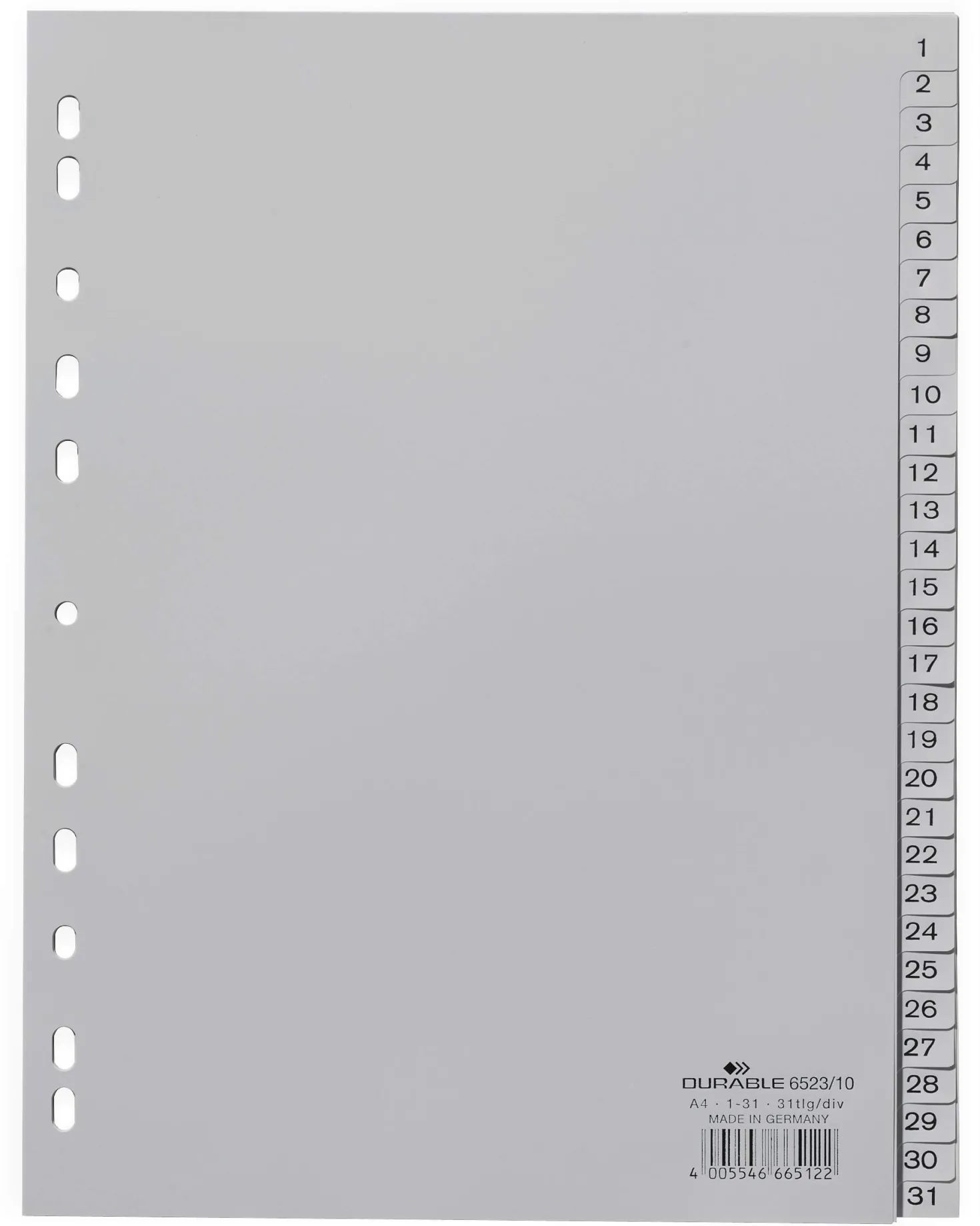 Pärmregister Durable 1-31, polypropylen, A4