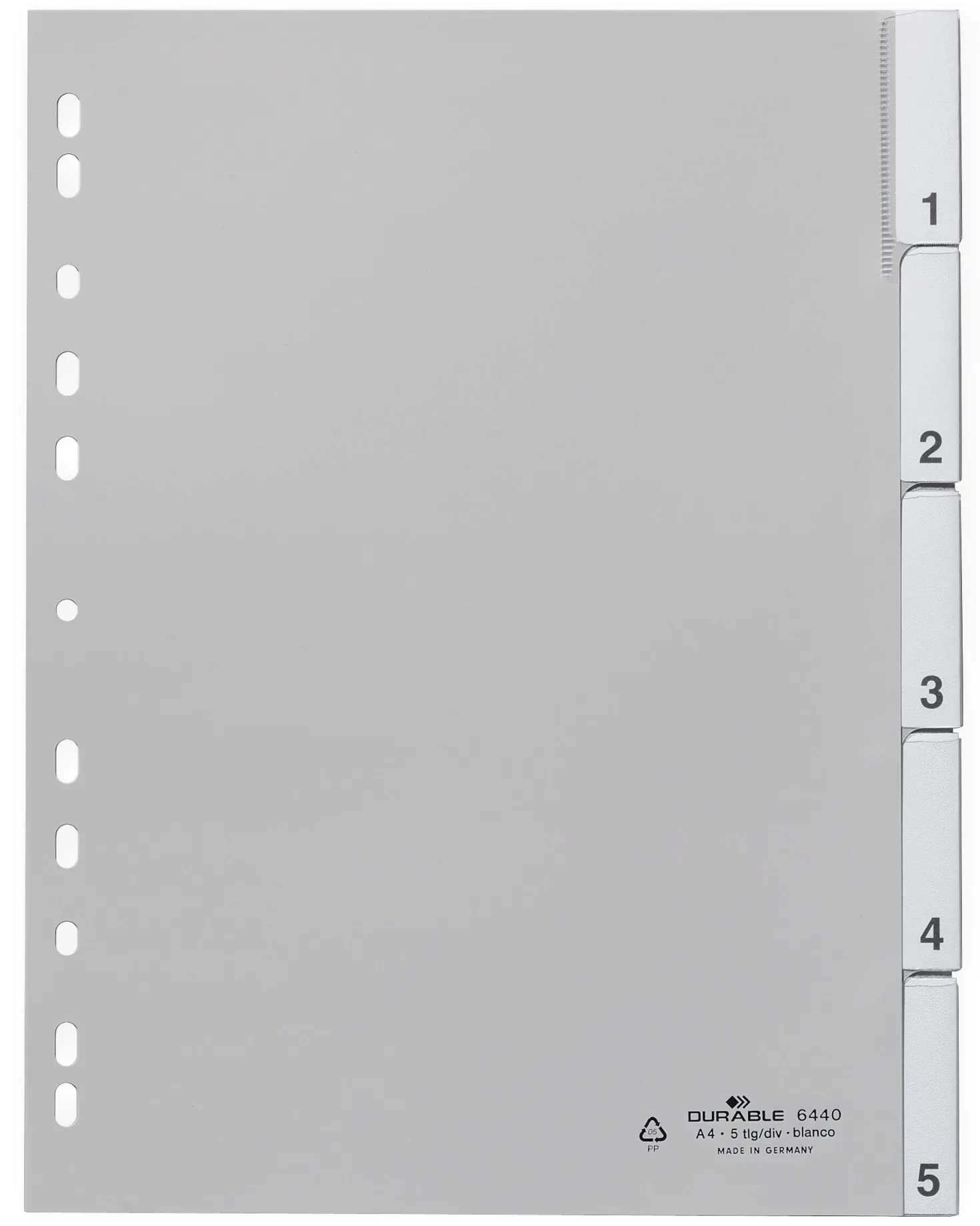 Pärmregister Durable 1-5, polypropylen, insticksflikar, A4
