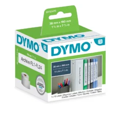 Pärmryggsetikett Dymo Label, 190x38 mm, vit, permanent