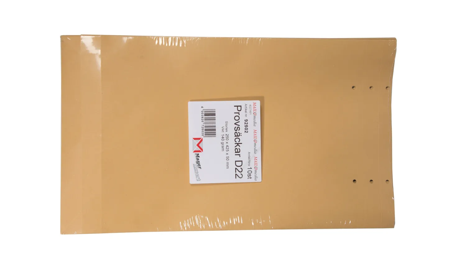 Provpåse D22 Kraftpapper, 250x425mm, brun, 10 st