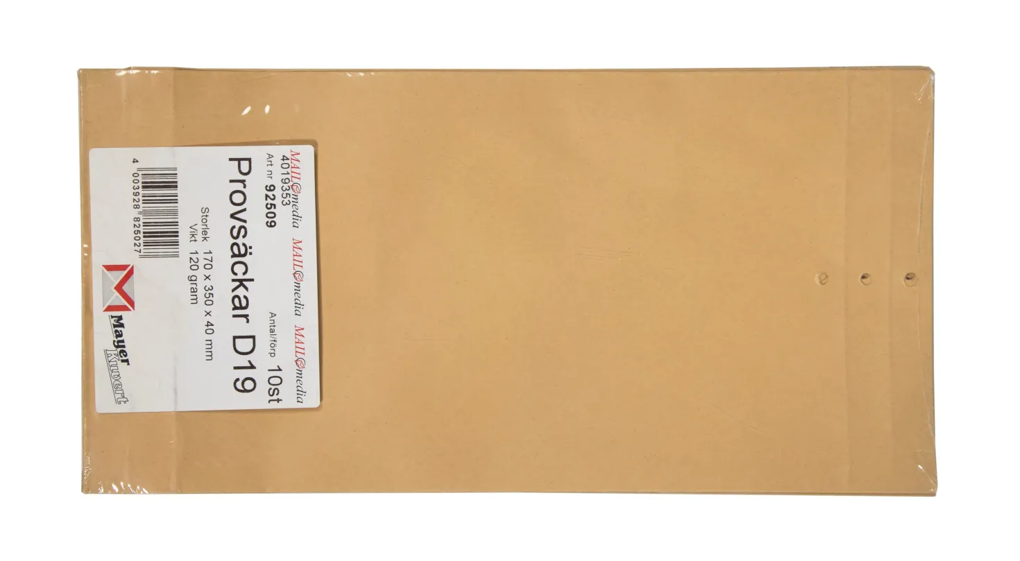 Provpåse D19 Kraftpapper, 160x340mm, 60mm veck, 10 st