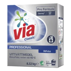 Pulvertvättmedel Via White Parfymerad, Svanenmärkt, 8,32 kg