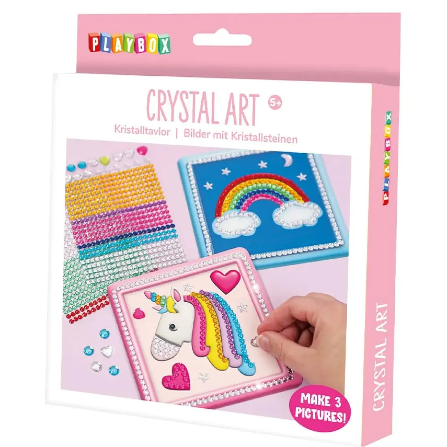 Pysselset Playbox Kristalltavlor, 3 motiv, självhäftande stenar