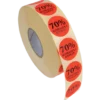 Rabattetikett 70% avdrages i kassan, fluorescerande röd, 29 mm