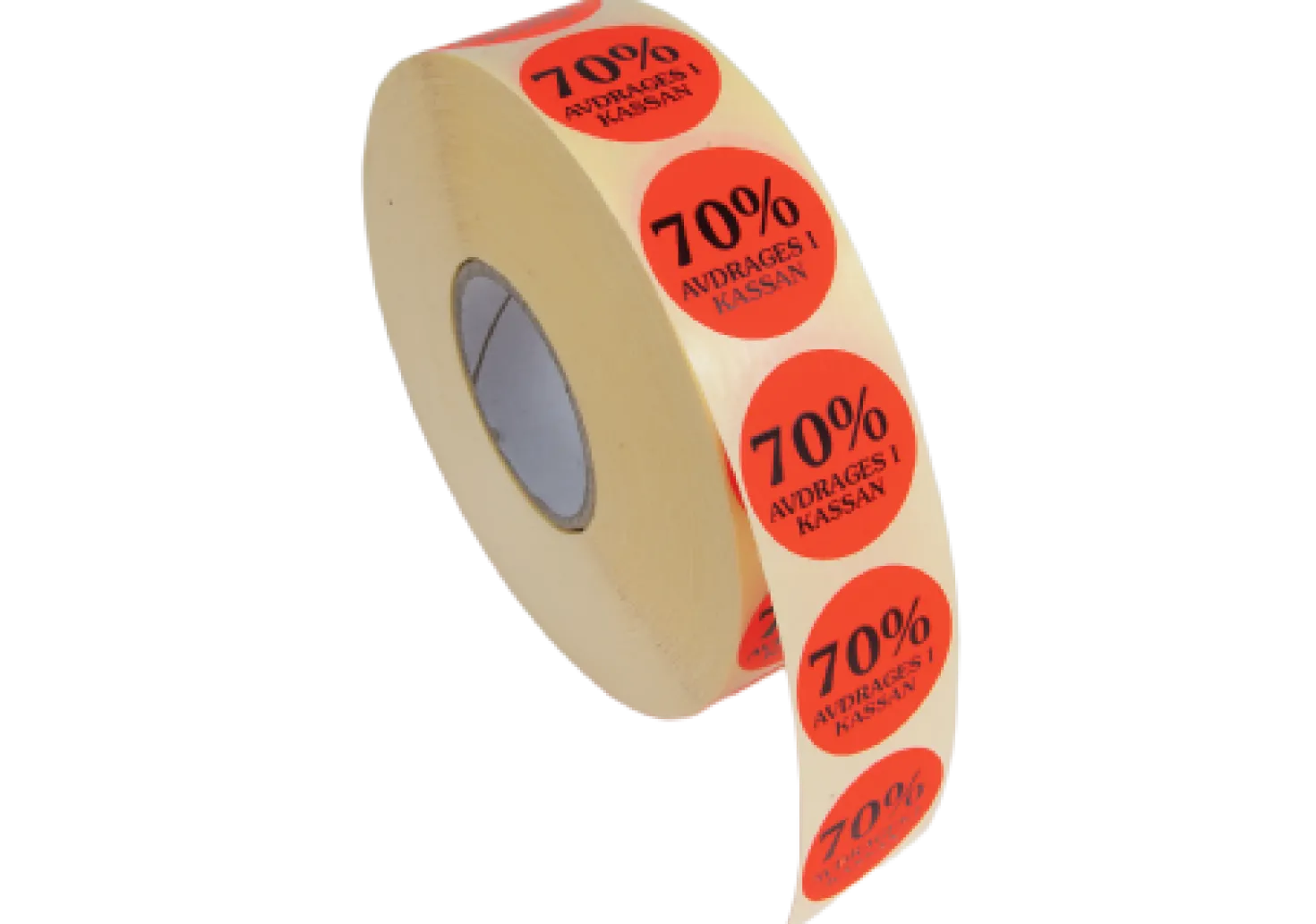 Rabattetikett 70% avdrages i kassan, fluorescerande röd, 29 mm
