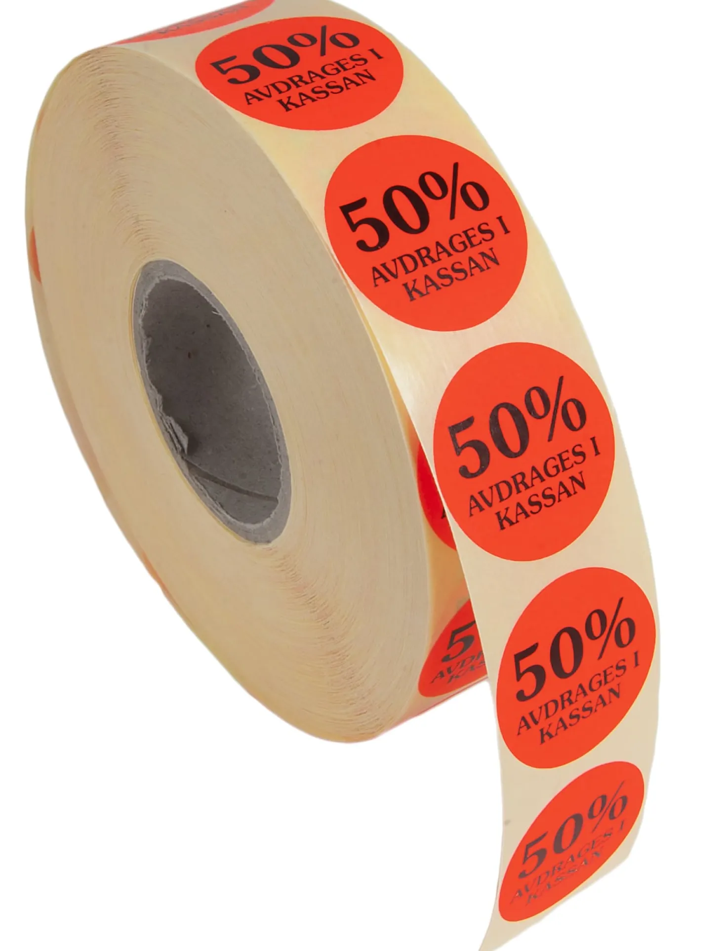 Rabattetiketter 50% Fluorescerande röd, 29 mm per rulle