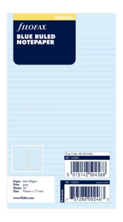 Refillark Filofax Personal Anteckningsblad, linjerad blå