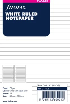 Refillark Filofax Pocket Anteckningsblad, linjerade vita