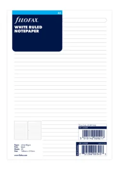 Refillblad Filofax A5 Anteckningsblad, linjerade vita, 25-