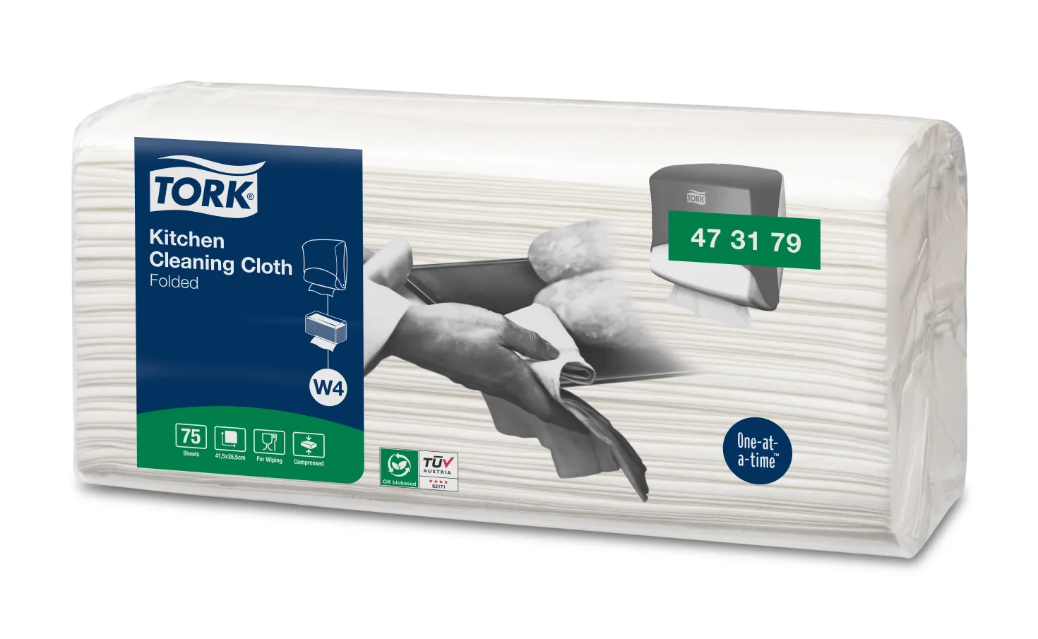 Rengöringsduk Tork W4 Kök, vit, 35,5x42,8cm, 75 st