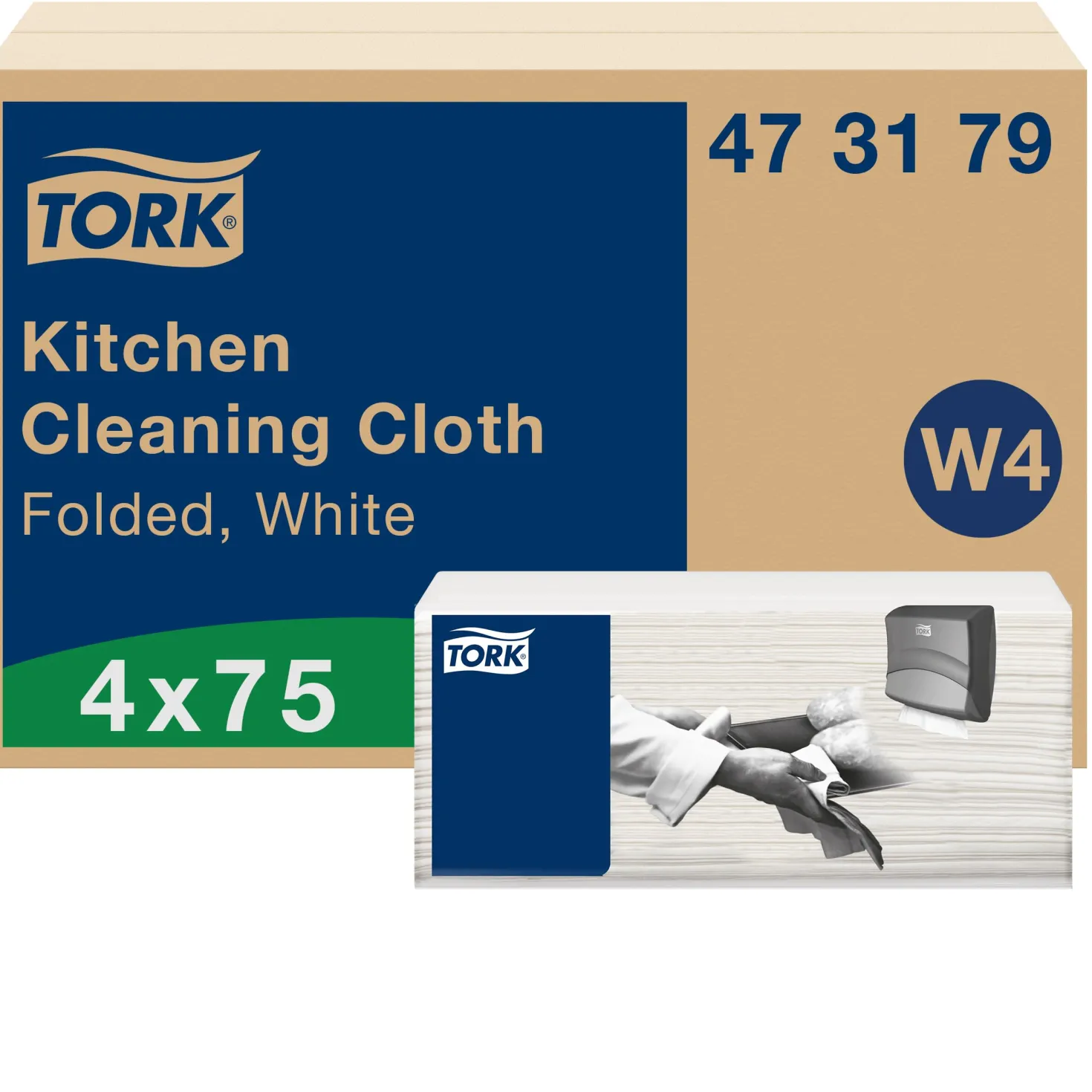 Rengöringsduk Tork W4 Kök, vit, 35,5x42,8cm, 75 st