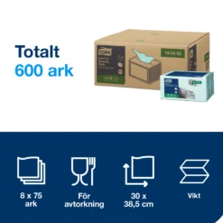 Rengöringsduk Tork W8 Precision Lågluddande, 38,5x30cm, 75 st