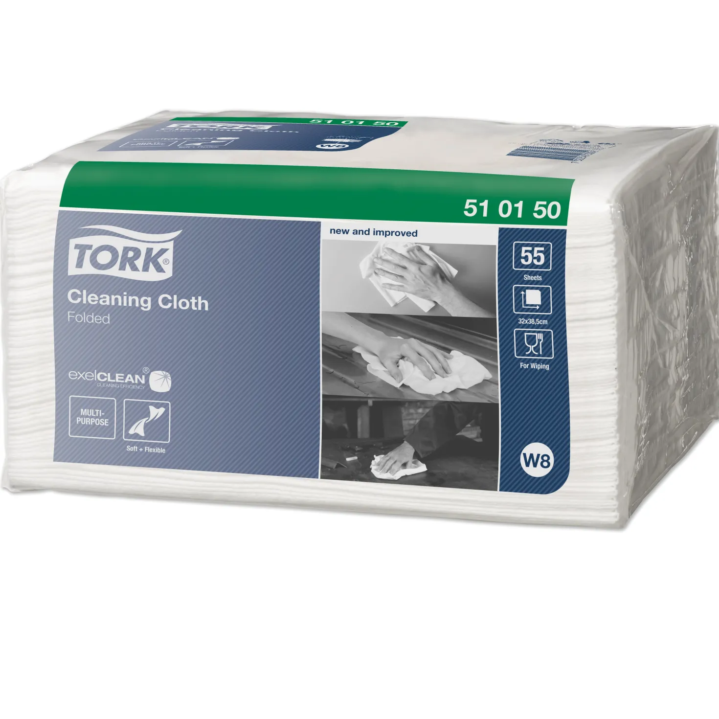 Rengöringsduk Tork W8 Small Pack, vit, 32x38,5cm, 55 st