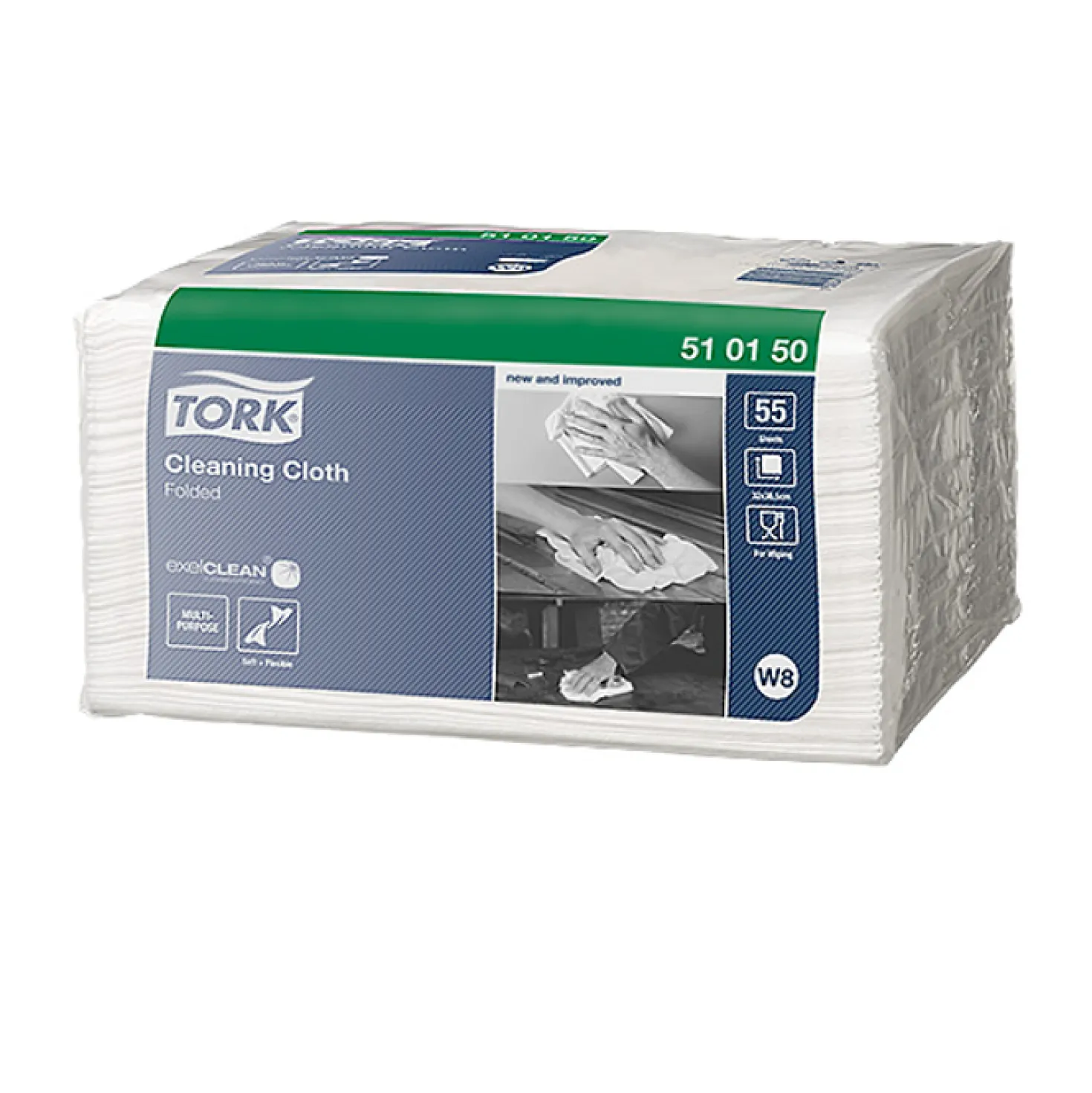 Rengöringsduk Tork W8 Small Pack, vit, 32x38,5cm, 55 st