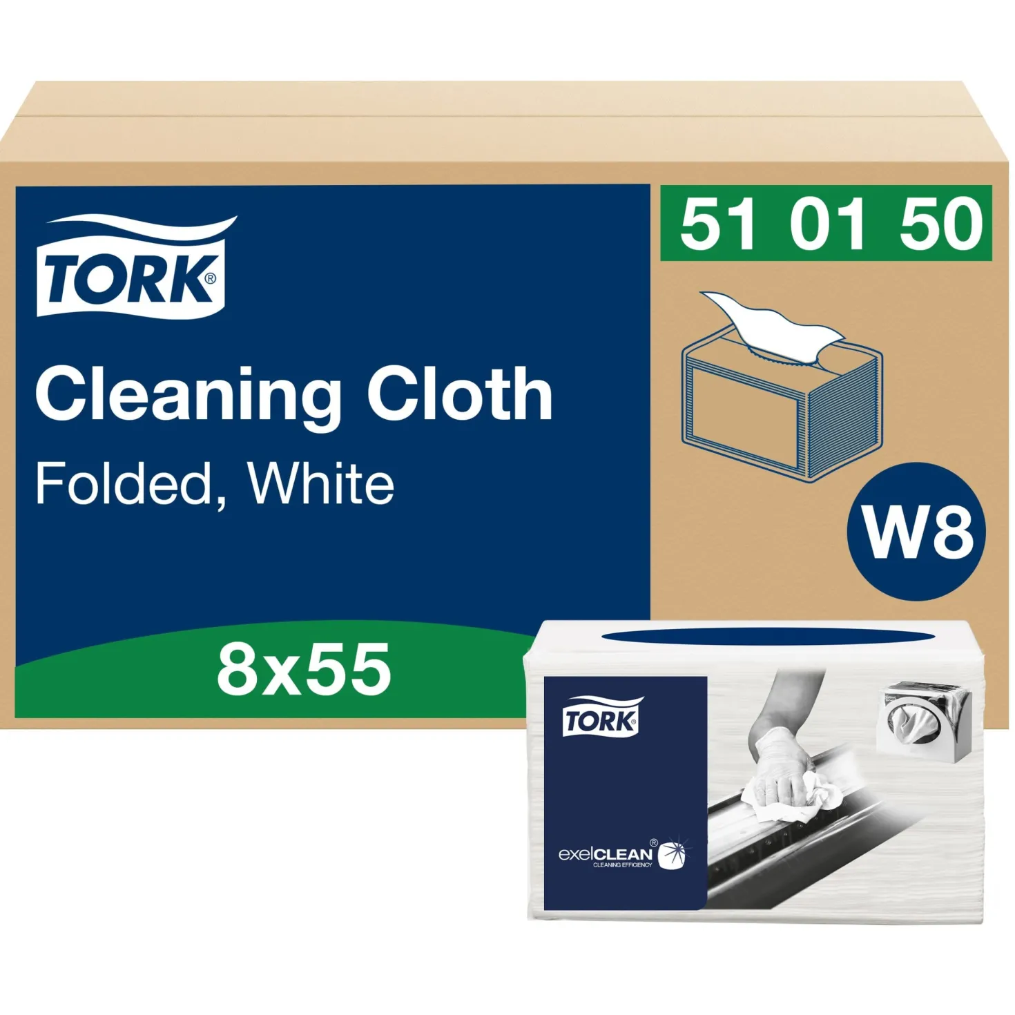 Rengöringsduk Tork W8 Small Pack, vit, 32x38,5cm, 55 st