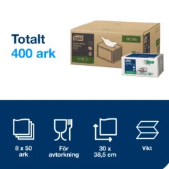 Rengöringsduk Tork W8 Small Pack, vit, 30x38,5cm, 50 st