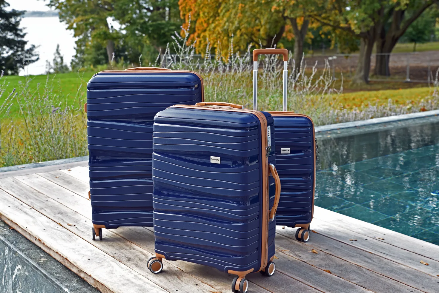 Resväska 3-pack RW Travel Alfrida, blå, TSA-lås