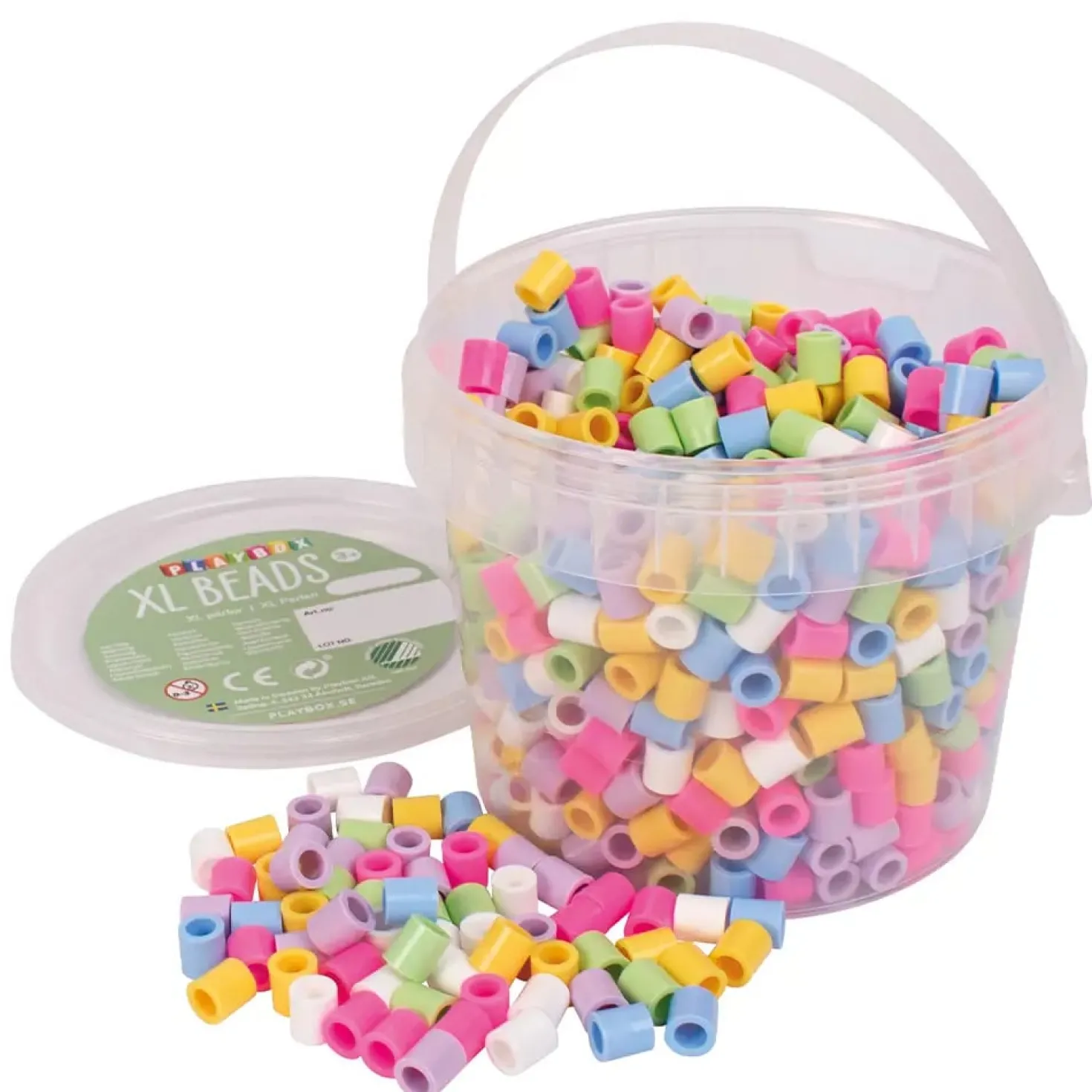 Rörpärlor XL Playbox Pastellmix, förvaringshink