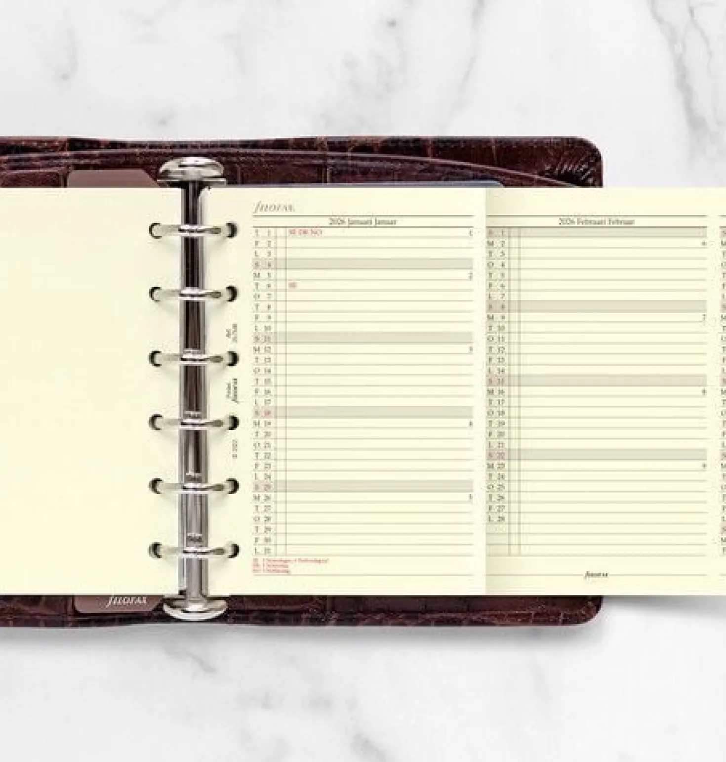 Årsplan Filofax Pocket 2026, vertikal layout, creme