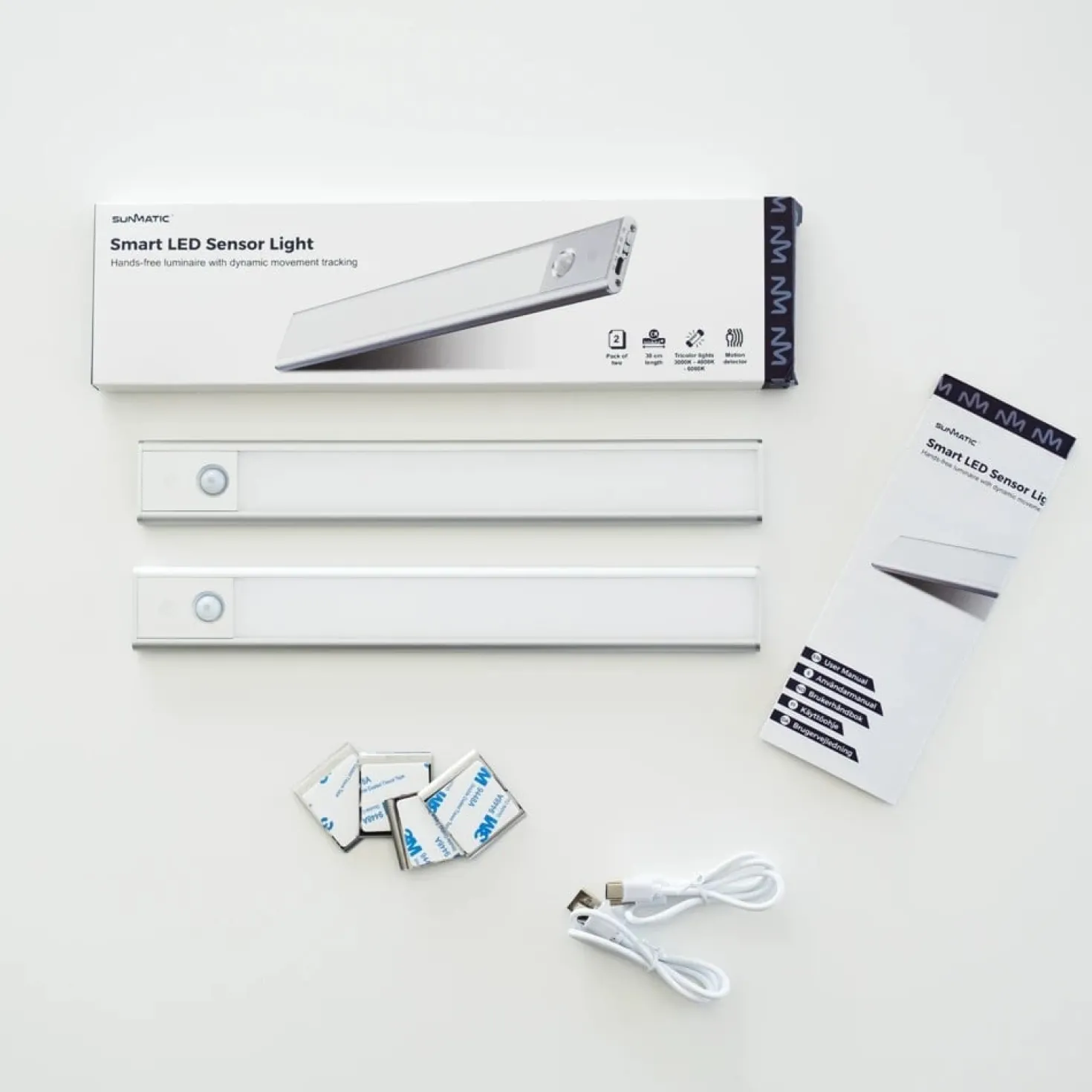Sensorlampa Sunmatic LED Laddningsbar, silver, 30cm, 2-pack