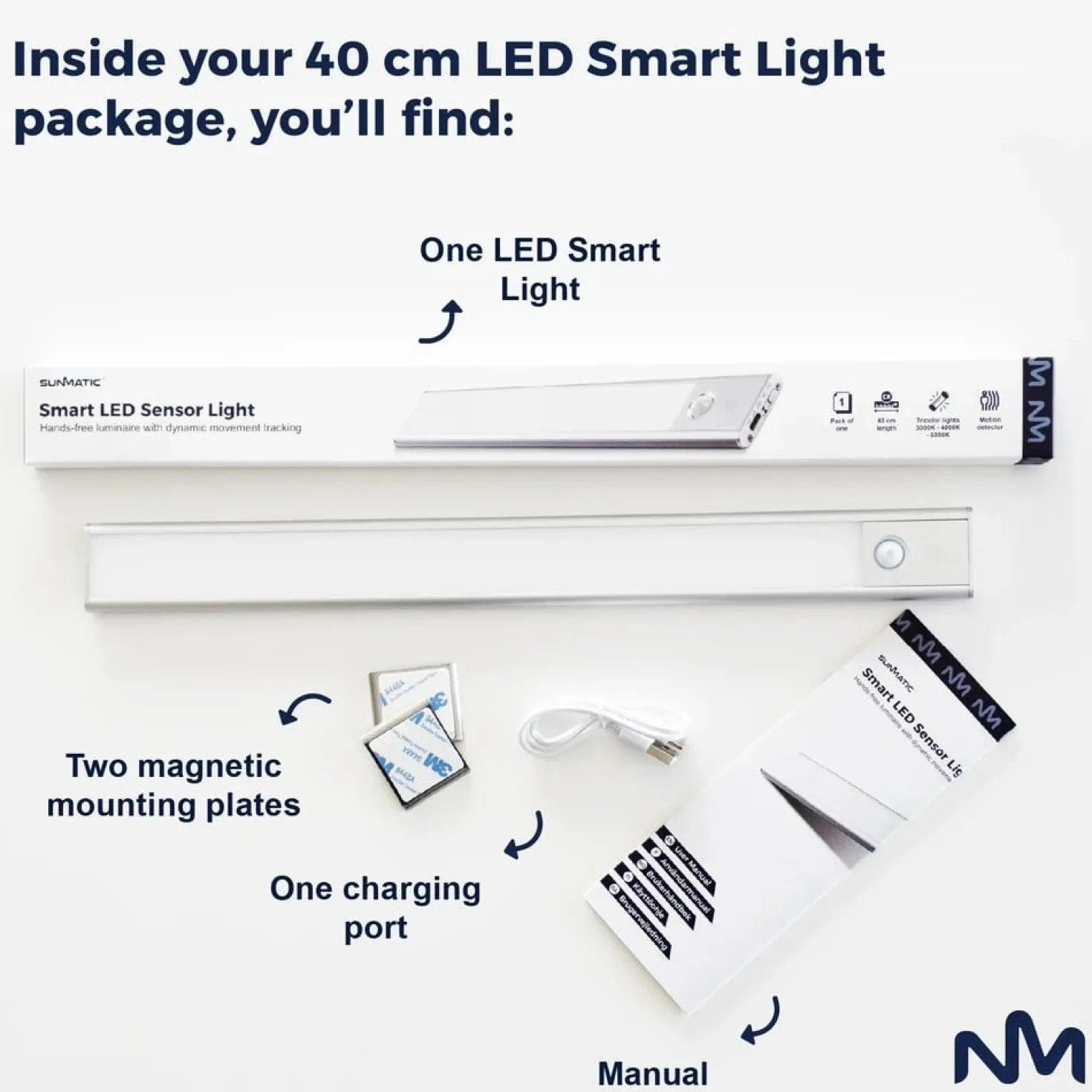 Sensorlampa Sunmatic LED Laddningsbar, 40cm, silver, 1-pack