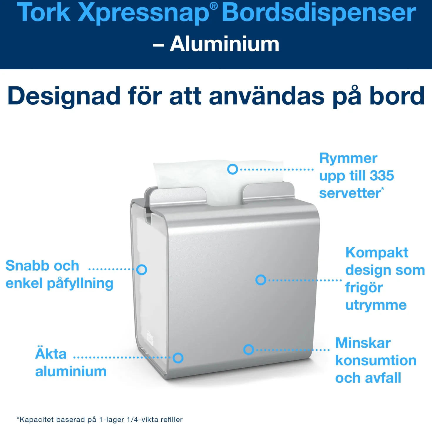 Servettdispenser Tork N4 Toppmatad Aluminium, silver, bordsmodell