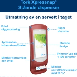 Servettdispenser Tork Xpressnap N4 Vägg, röd, enservett-matning