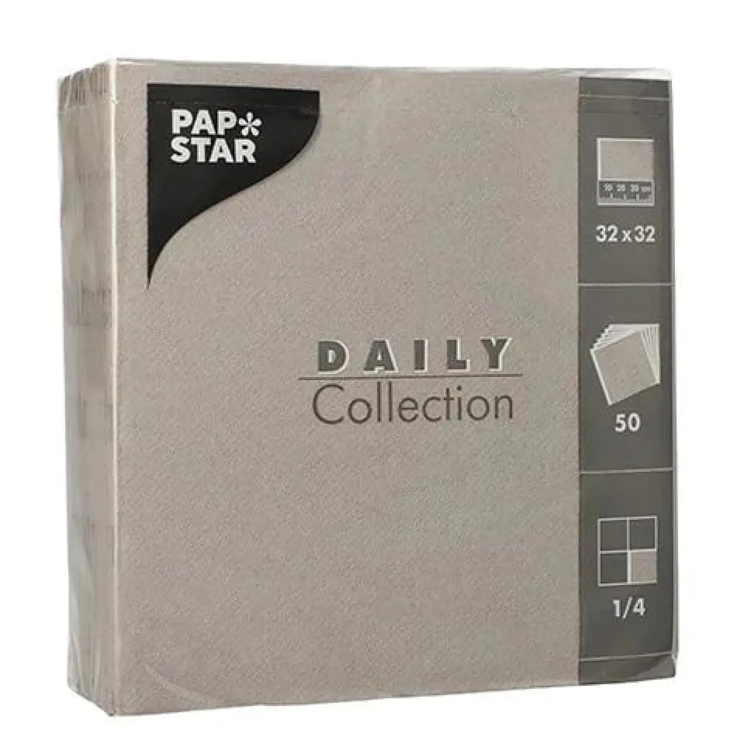 Servett Papstar 3-lagers 32x32cm, grå, 1/4 vikt, 50 st