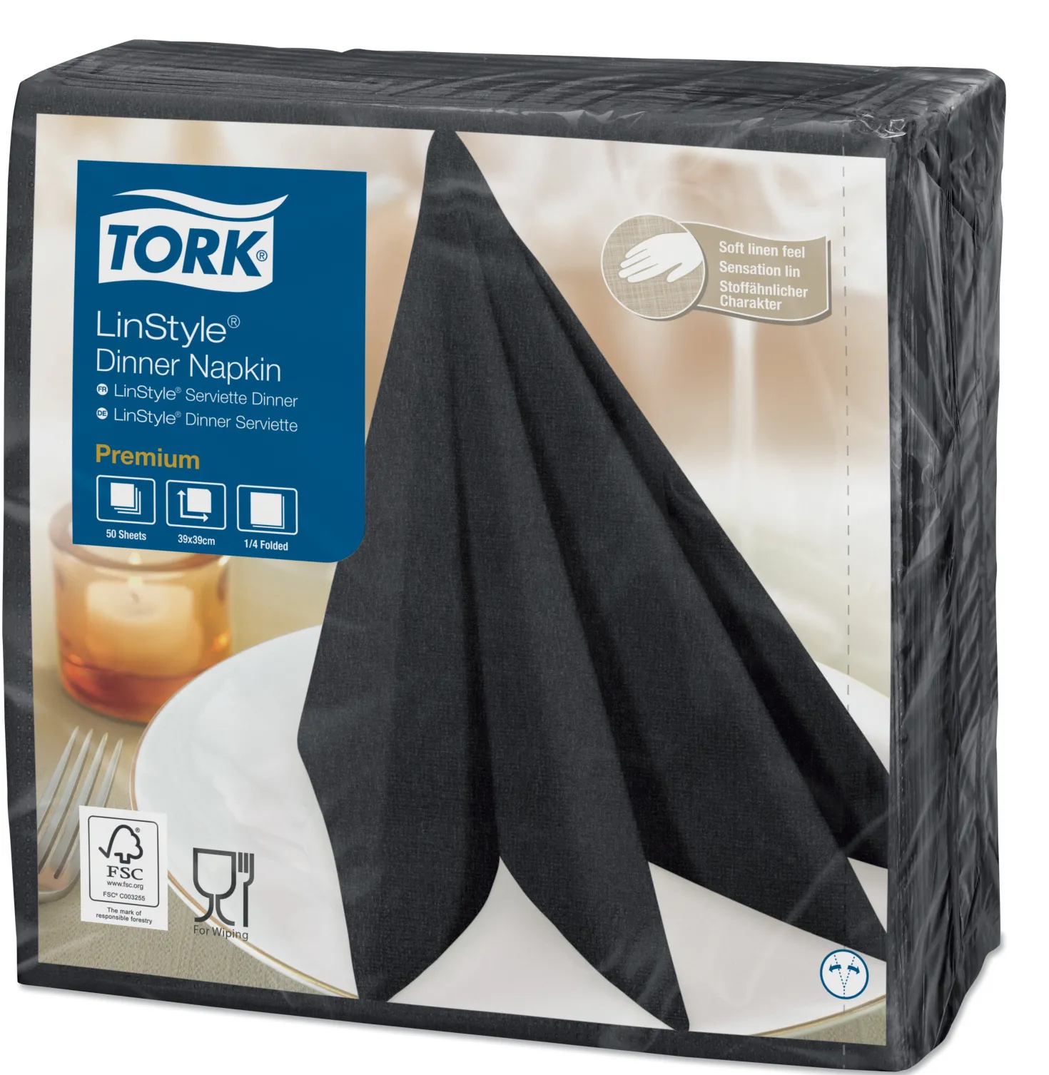 Servett Tork LinStyle Nonwoven, svart, 39x39 cm, 50 st
