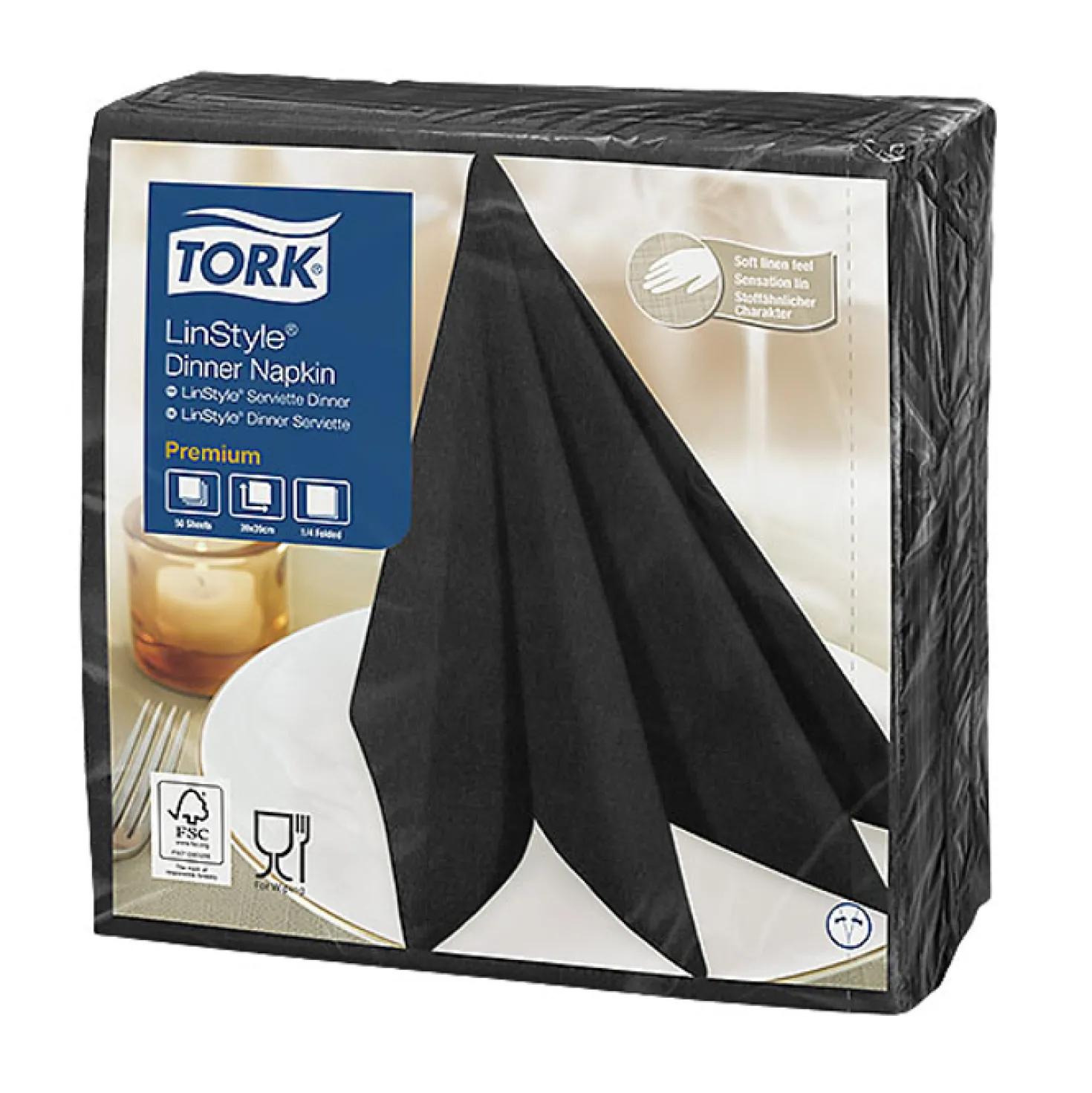 Servett Tork LinStyle Nonwoven, svart, 39x39 cm, 50 st