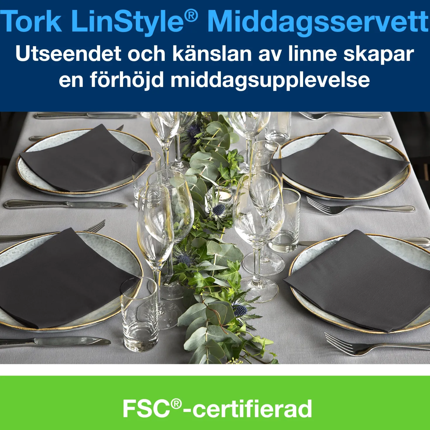 Servett Tork LinStyle Nonwoven, svart, 39x39 cm, 50 st
