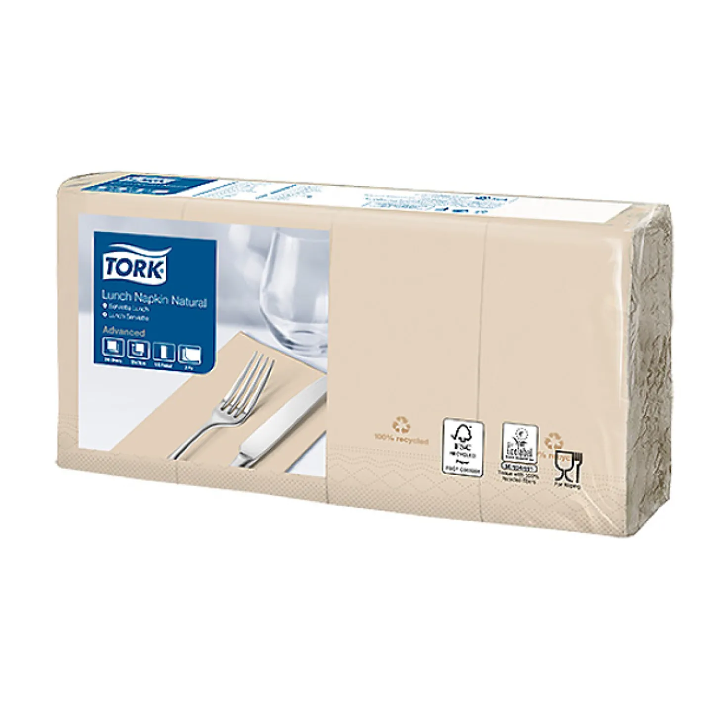 Servett Tork Natur Oblekt, 33x33 cm, 2-lager, 200 st