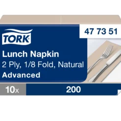 Servett Tork Natur Oblekt, 33x33 cm, 2-lager, 200 st