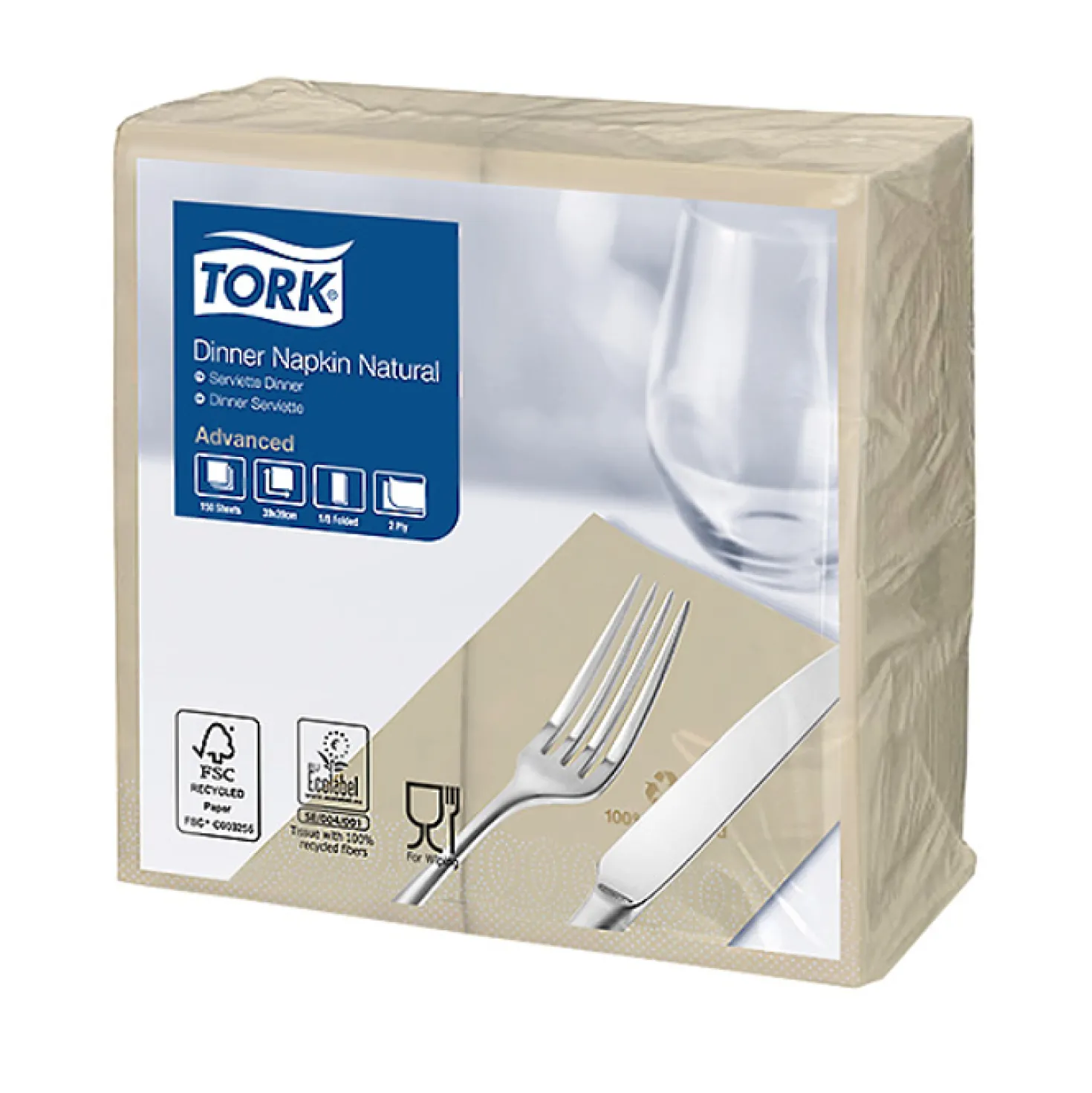 Servett Tork Natur, 39x39 cm, 2-skikts, 150 st