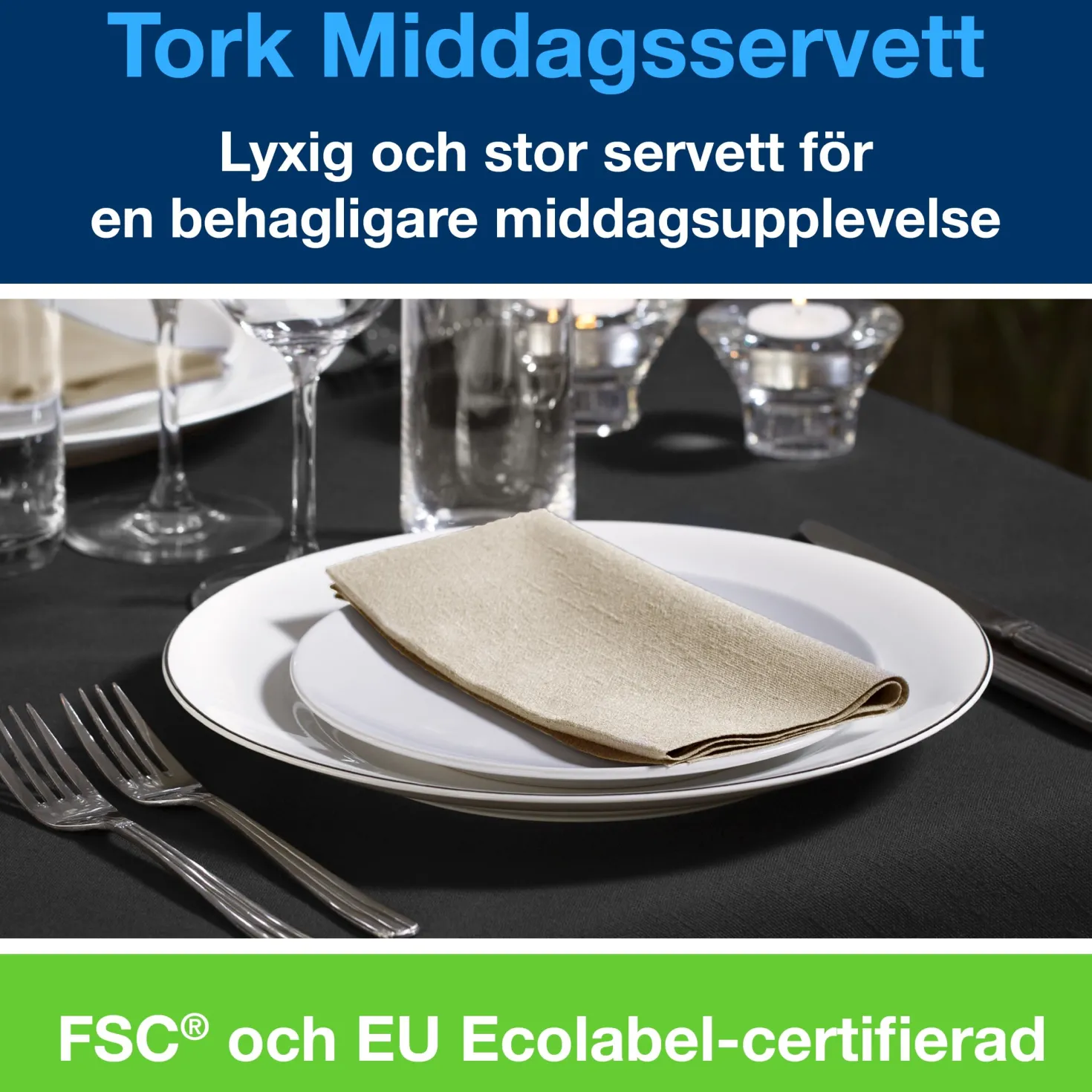 Servett Tork Natur, 39x39 cm, 2-skikts, 150 st