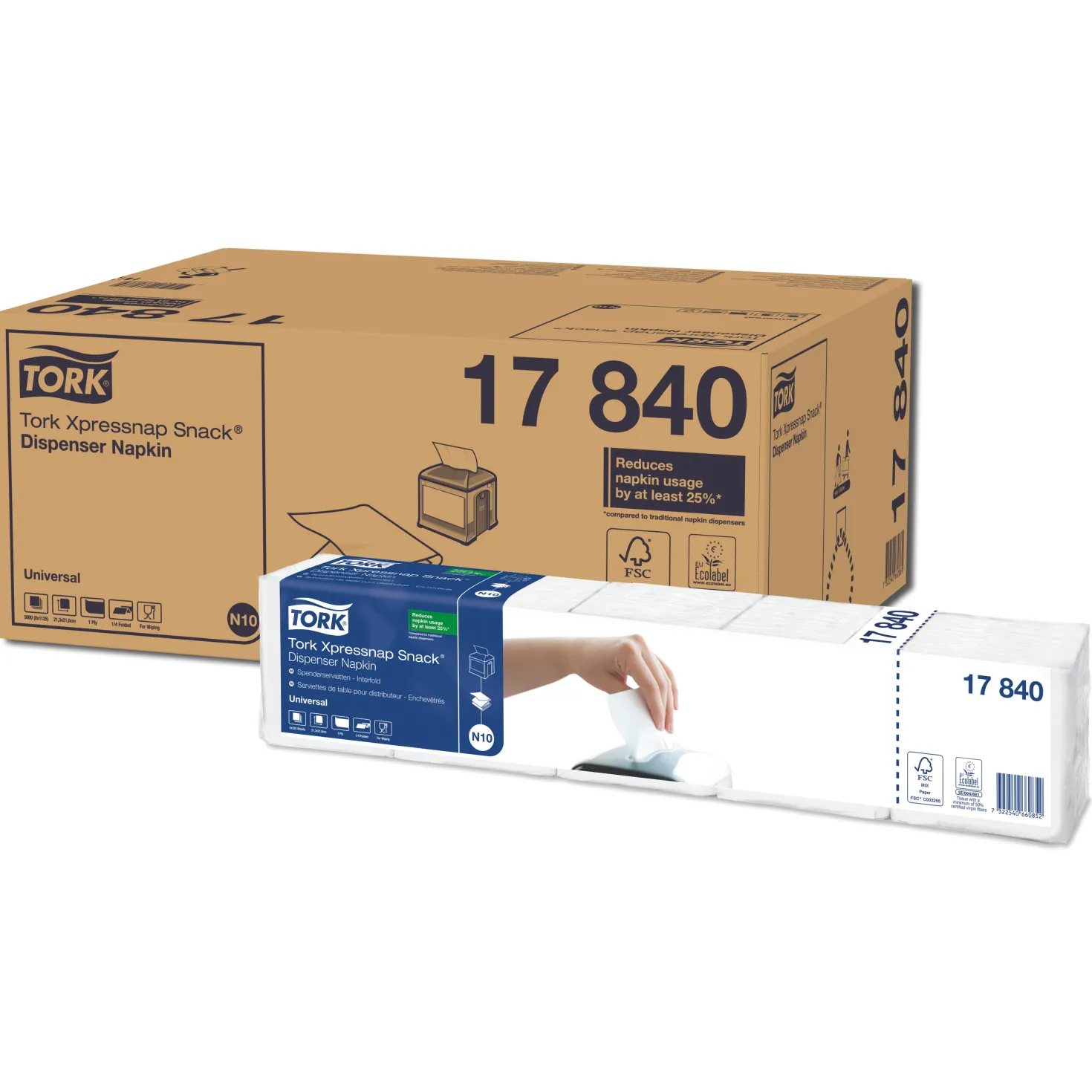 Servett Tork N10 Xpressnap, vit, 1-lager, 1125 st