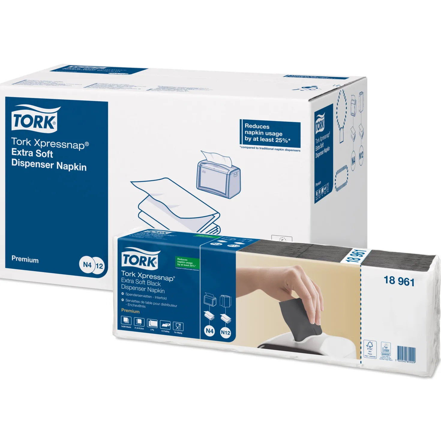 Servett Tork Xpressnap N4 Extra mjuk, svart, 1000 st