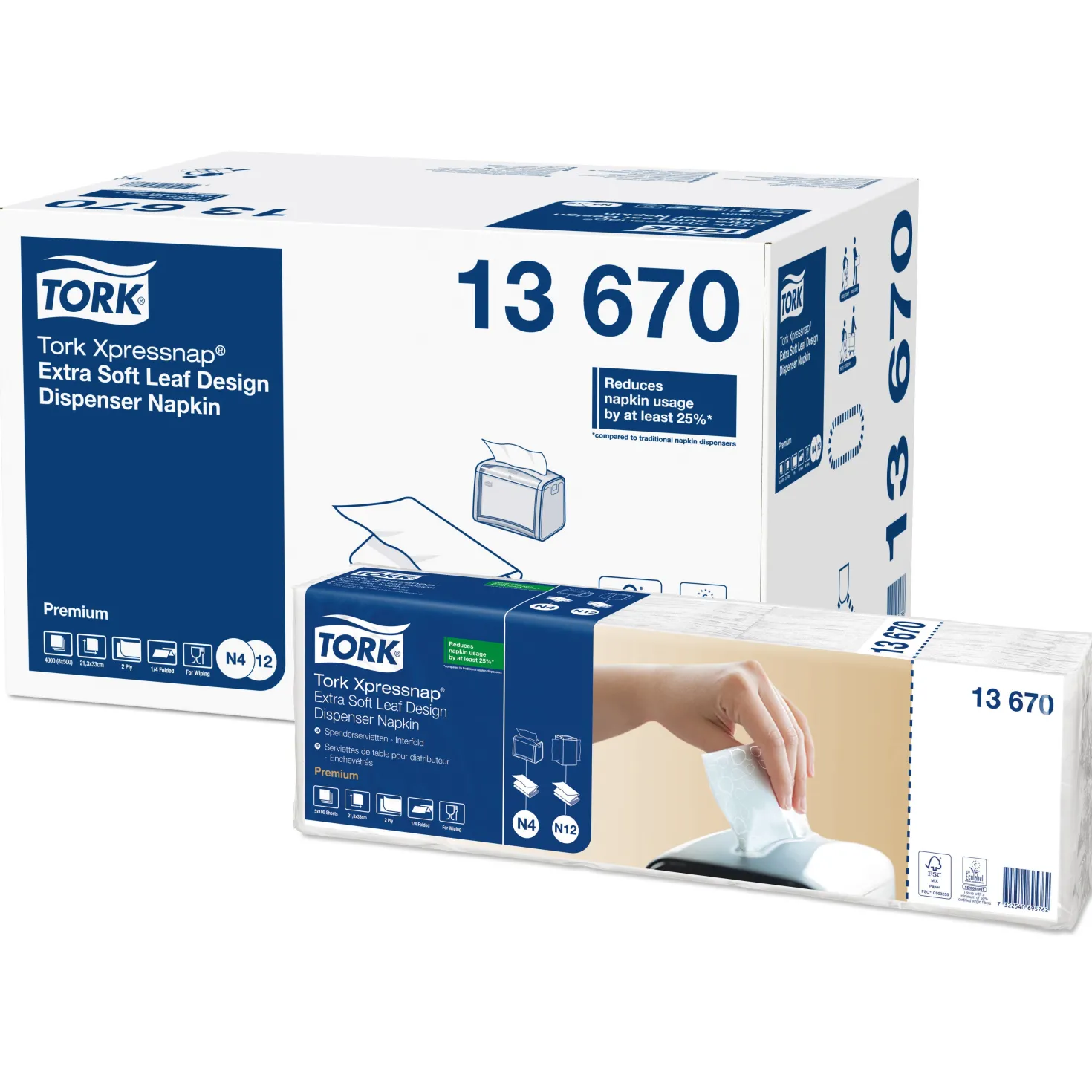Servett Tork Xpressnap N4 Vit med dekor, 2-lager, 500 st