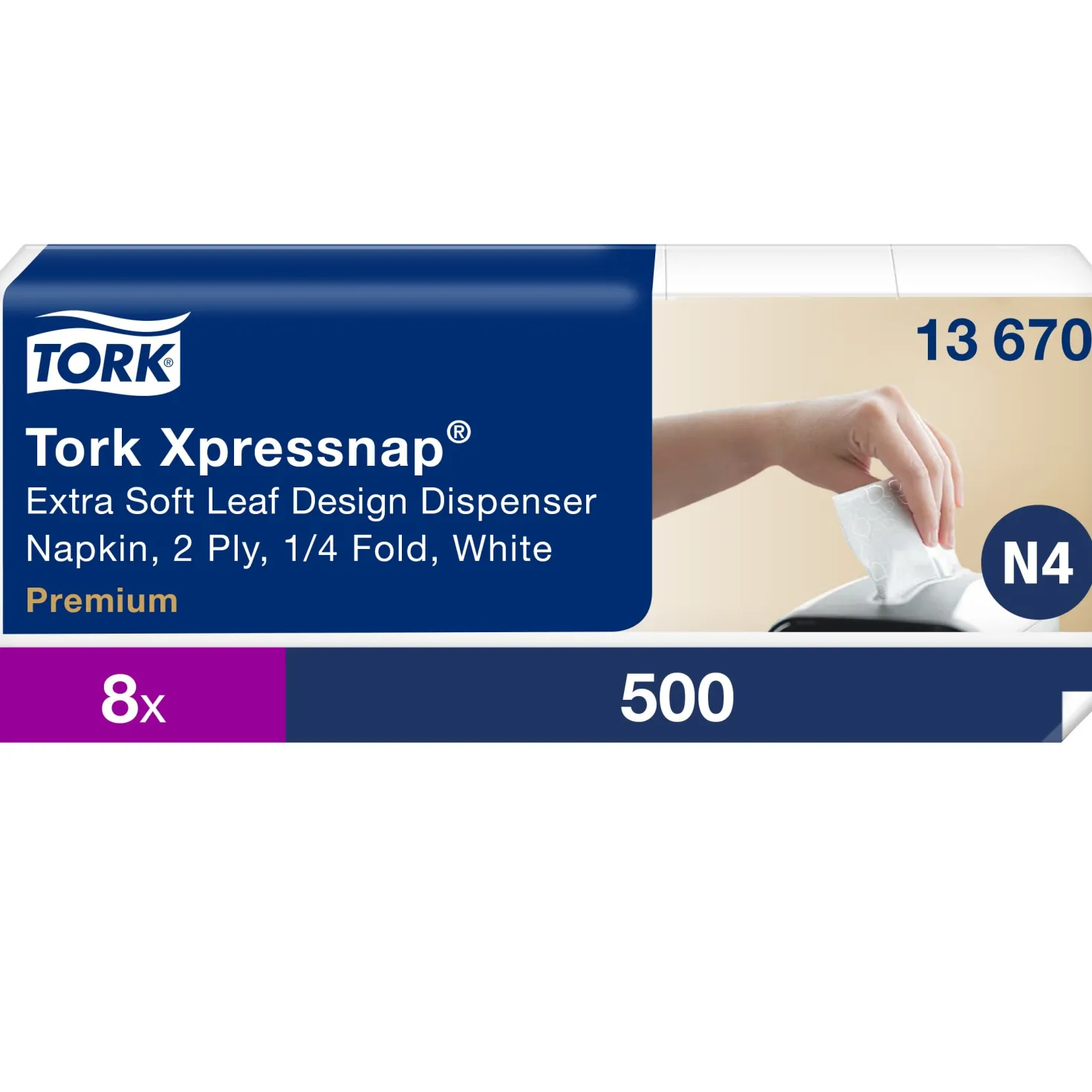 Servett Tork Xpressnap N4 Vit med dekor, 2-lager, 500 st