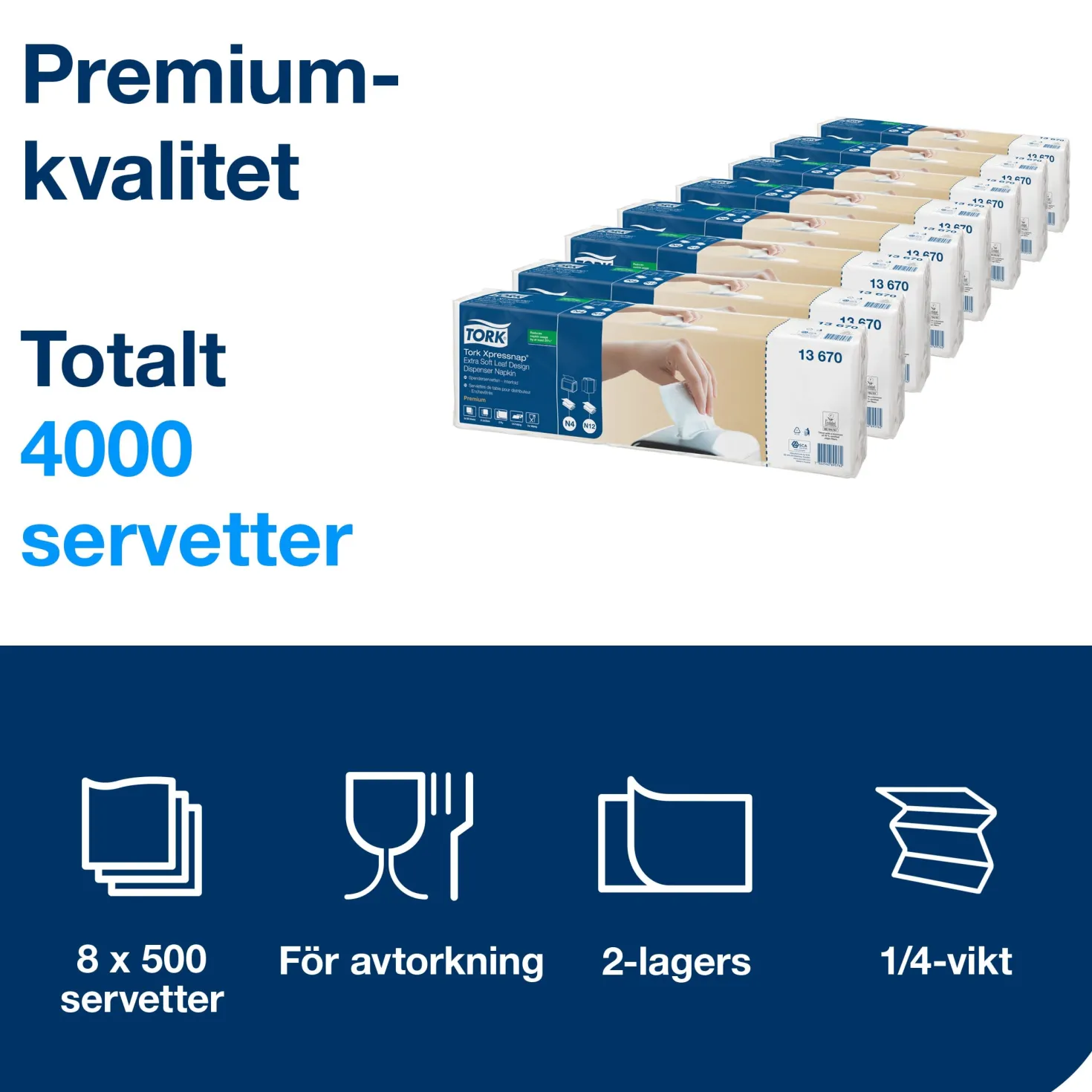 Servett Tork Xpressnap N4 Vit med dekor, 2-lager, 500 st